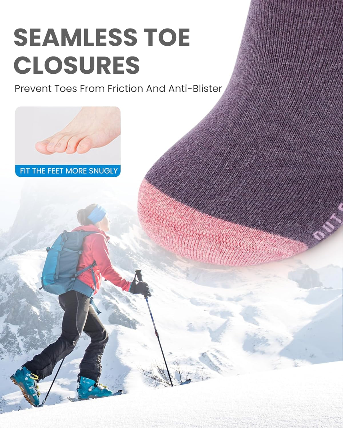 Merino Wool Ski Socks for Men & Women, Unisex Thermal Winter Warm Snowboarding Socks for Cold Weather