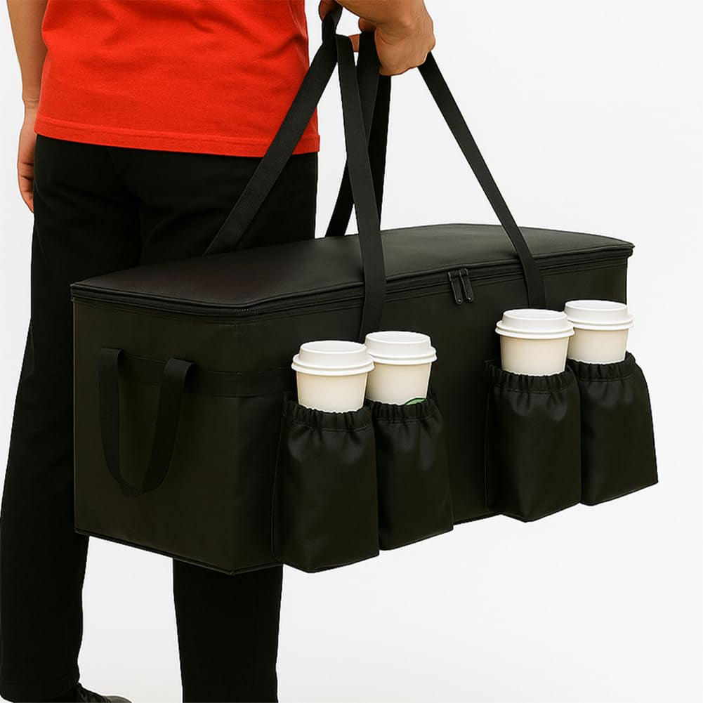 Catering Bag for Doordash 22X14X13 Hot Boxes Insulated Food Delivery Bag with Cup Holders/Drink Carriers Premium XXL, Great for Beverages, Grocery, Pizza, Commercial Quality Hot and Cold