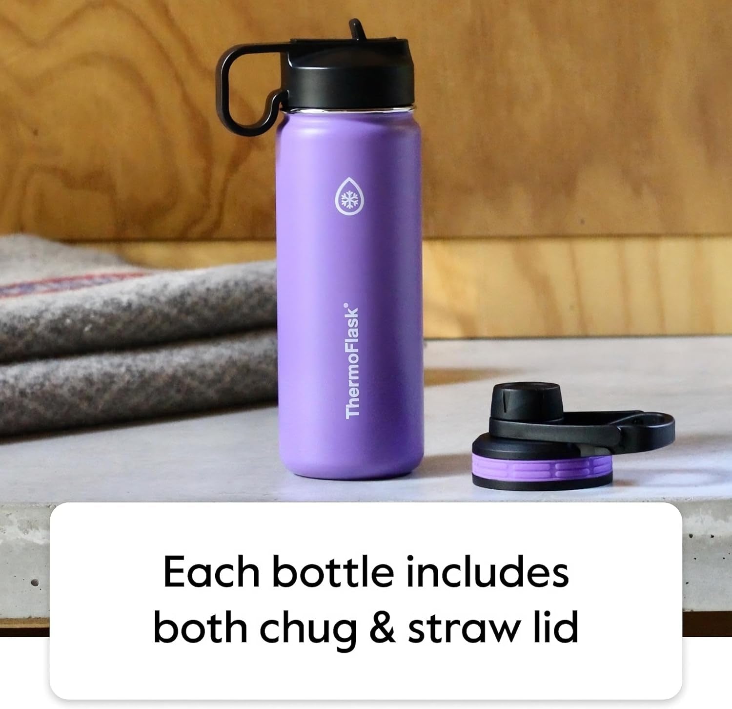 Bottle with Chug Lid & Straw Lid - Insulated Stainless Steel Water Bottle with Leak-Proof Lids - Dishwasher-Safe Reusable Bottle & Lids - Durable Bottle, 2 Straws & 2 Lids - 24 Oz, Cobalt