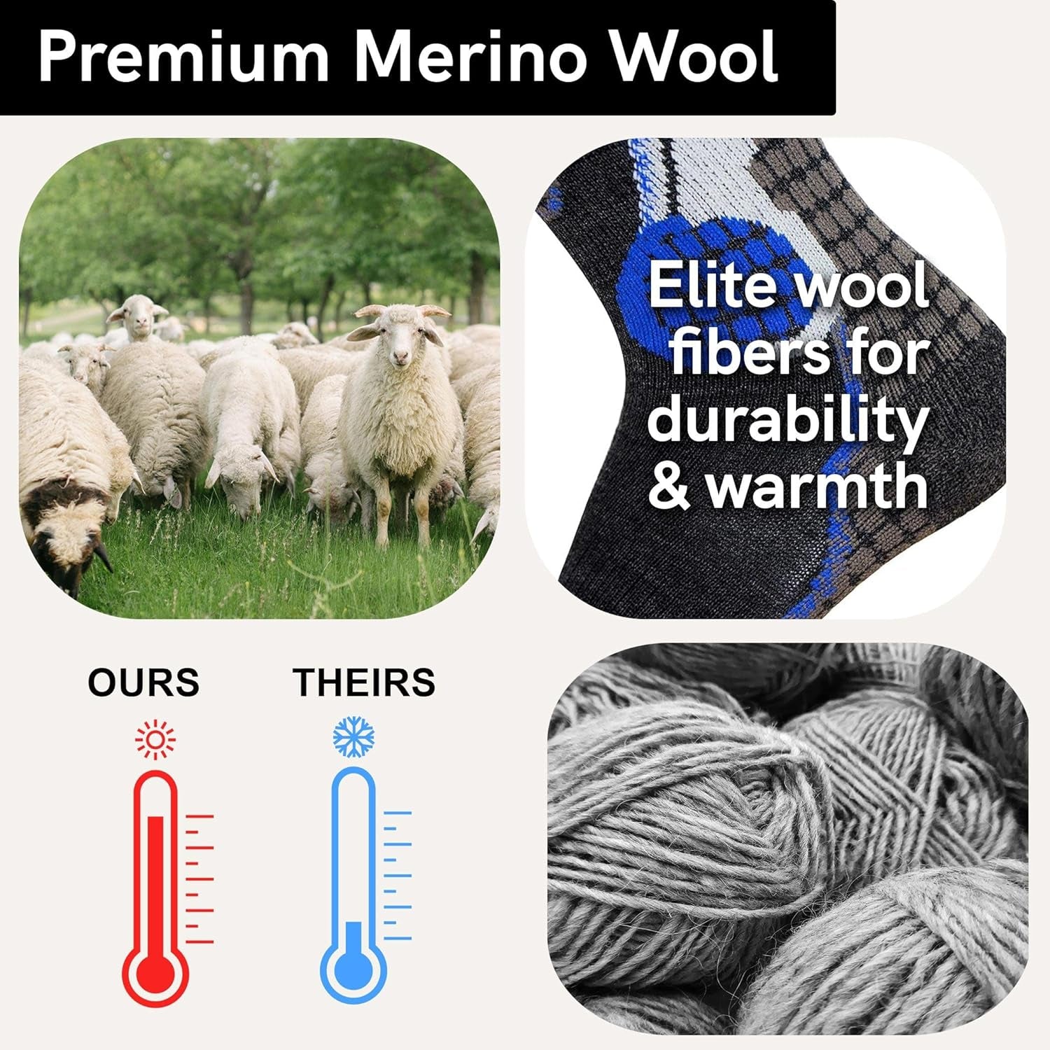 High Performance Wool Ski Socks - Thermal Warm Merino Wool OTC Sock, Men Women