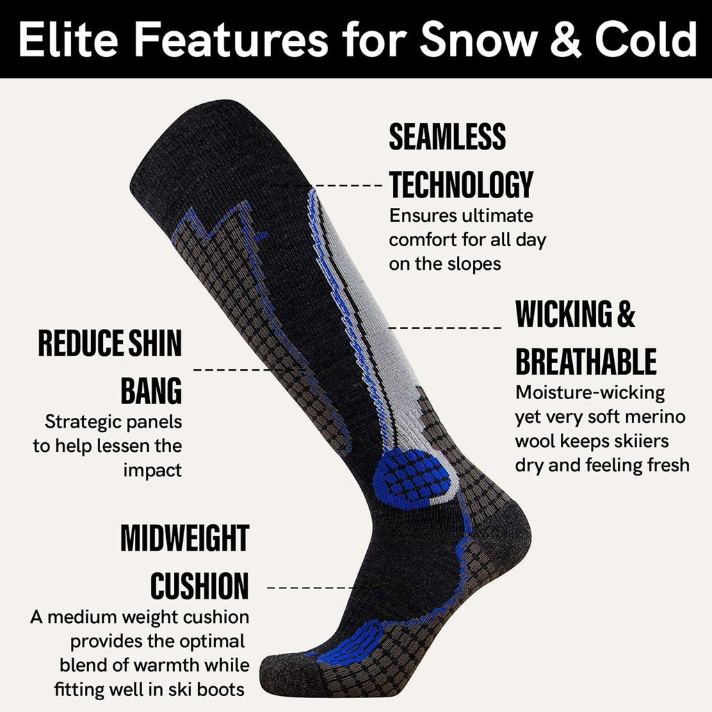 High Performance Wool Ski Socks - Thermal Warm Merino Wool OTC Sock, Men Women