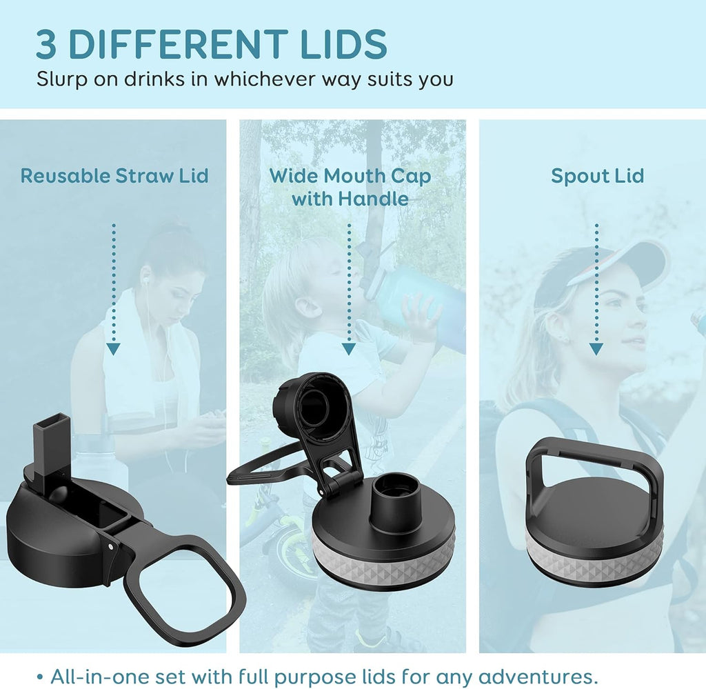 Water Bottle 87 Oz with Straw, 2/3 Gallon Insulated Stainless Steel Large 3 Lids Big Water Jug for Sports or Office, Non-Bpa Keep Cold up to 48 Hrs or Hot up to 24 Hrs, Samurai Cyan