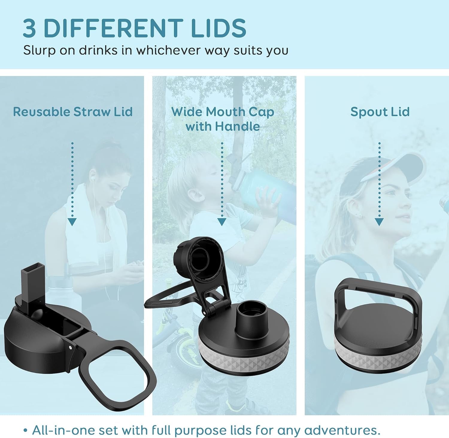 Water Bottle 87 Oz with Straw, 2/3 Gallon Insulated Stainless Steel Large 3 Lids Big Water Jug for Sports or Office, Non-Bpa Keep Cold up to 48 Hrs or Hot up to 24 Hrs, Samurai Cyan