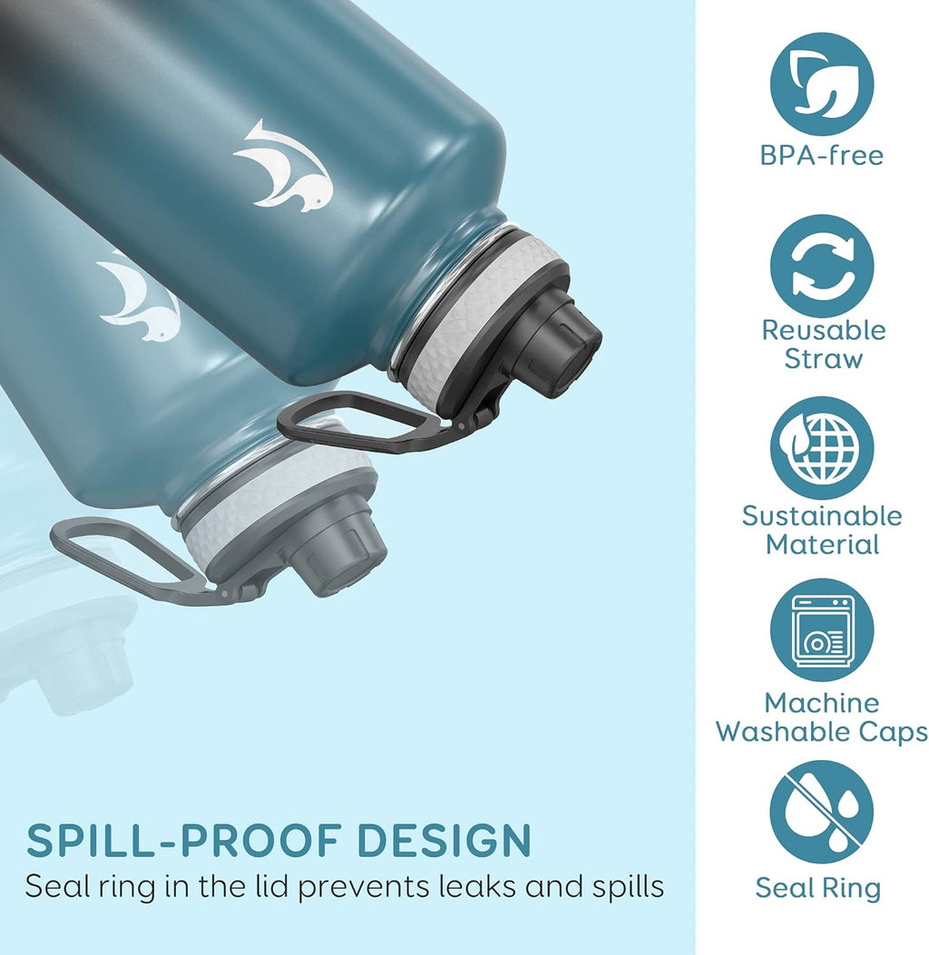 Water Bottle 87 Oz with Straw, 2/3 Gallon Insulated Stainless Steel Large 3 Lids Big Water Jug for Sports or Office, Non-Bpa Keep Cold up to 48 Hrs or Hot up to 24 Hrs, Samurai Cyan