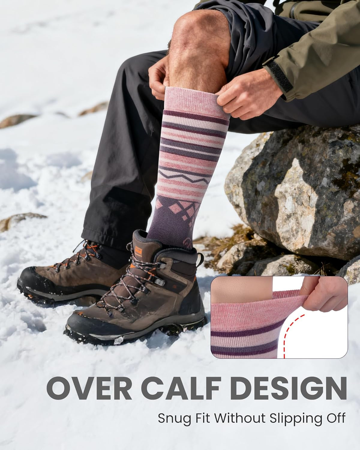 Merino Wool Ski Socks for Men & Women, Unisex Thermal Winter Warm Snowboarding Socks for Cold Weather